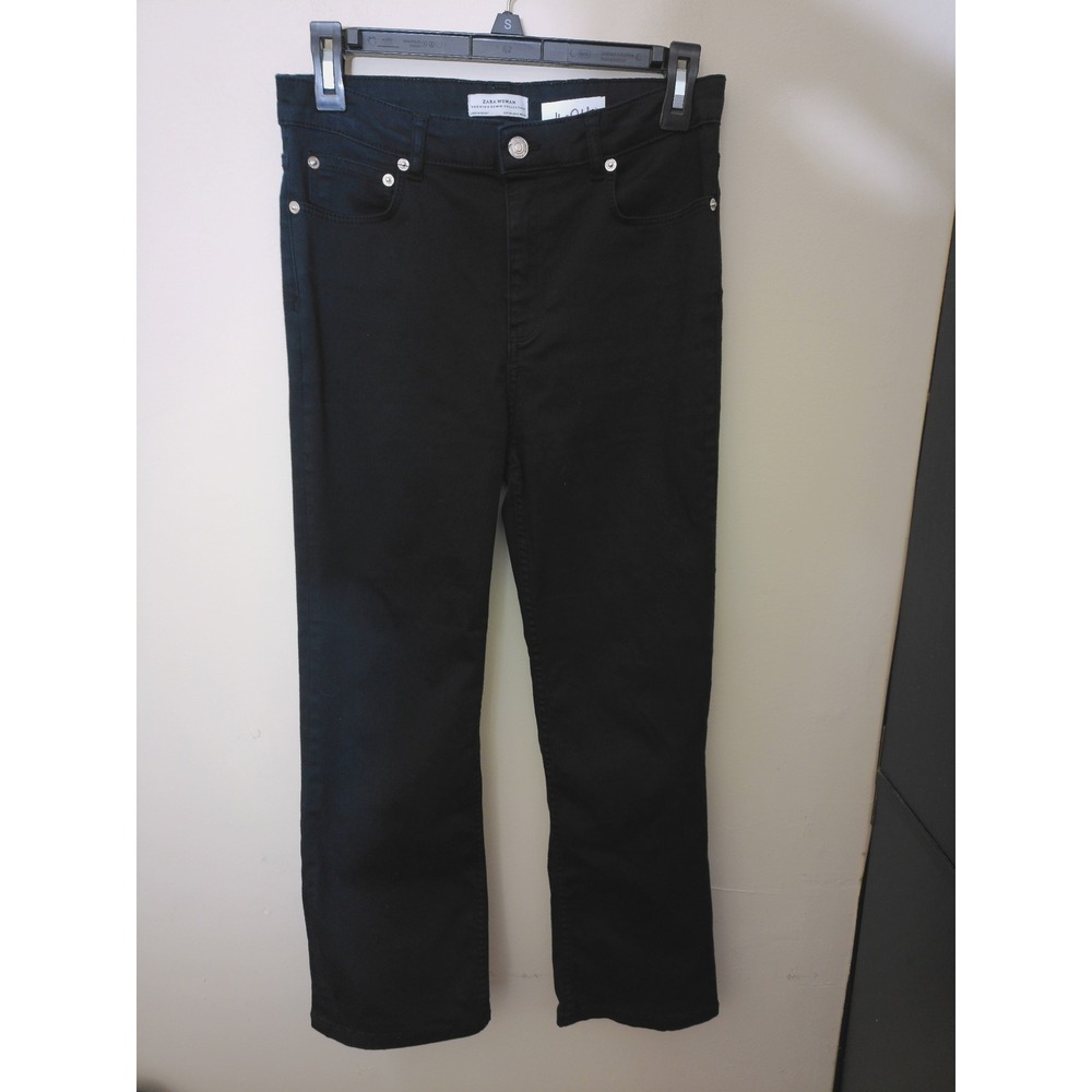 Zara Jeans Womens 6 Black Premium Denim High Rise Straight Leg Minimalist